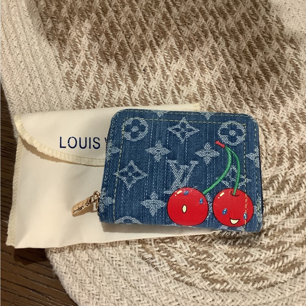 Designer small denim zip around wallet